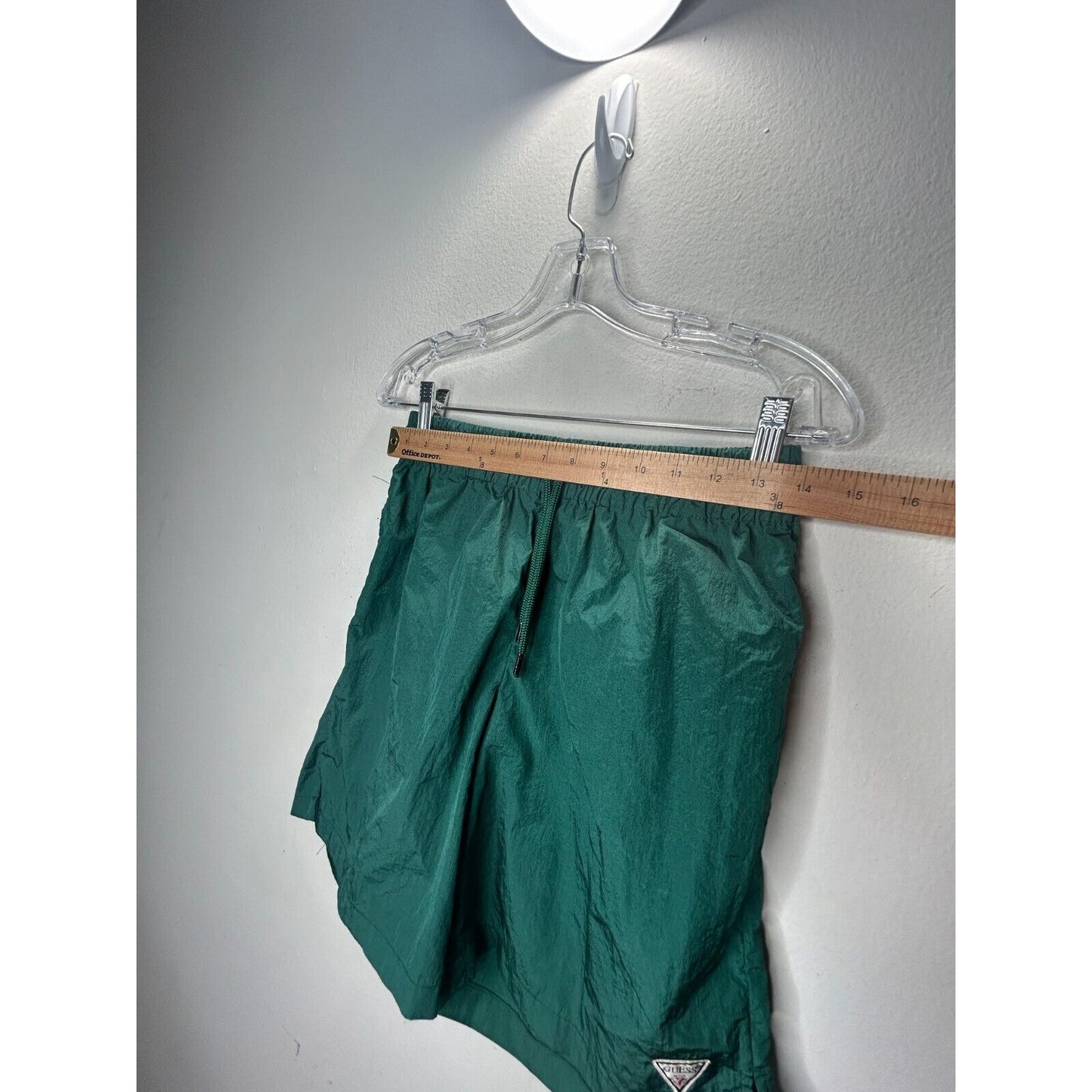 Guess Green Stretch Waist Drawstring Nylon Jogging Shorts Small