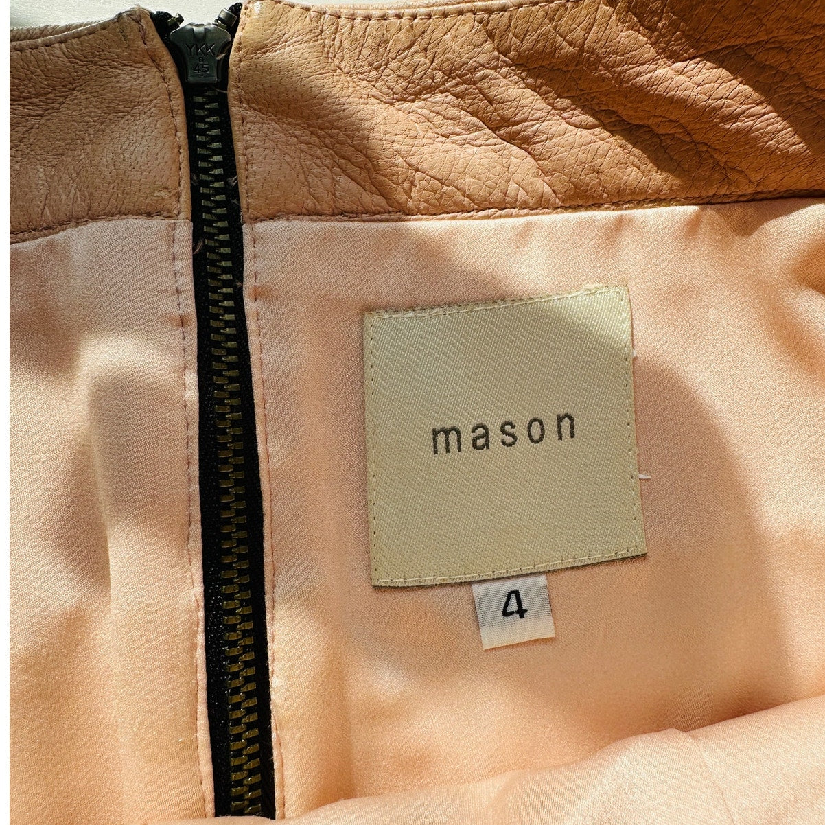 Michelle Mason Light Peach Blush Lambskin Leather Baseball Hem Mini Skirt 4