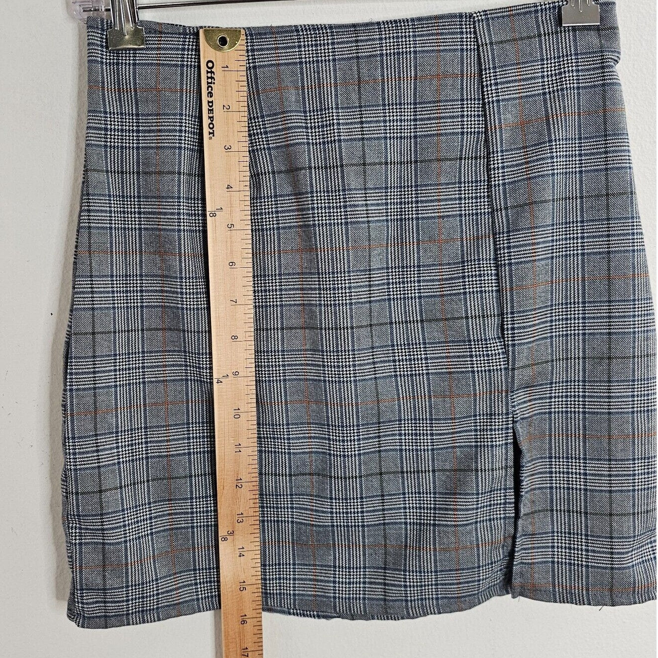 NWT Windsor Gray & Orange Plaid Print High Waist Side Slit Stretch Mini Skirt S
