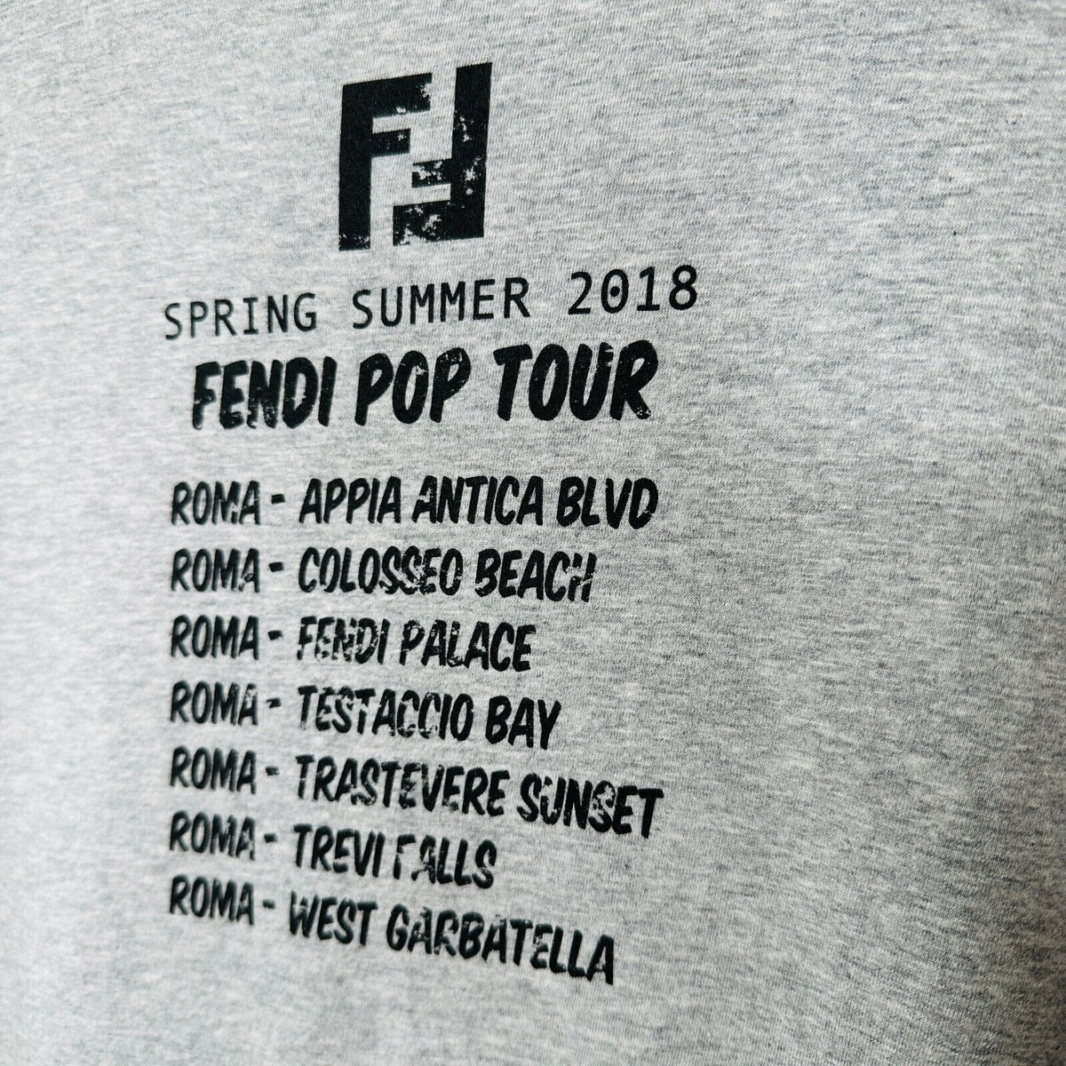 Fendi Gray Short Sleeve Appia Antica Blvd Fendi Roma logo Tee Bead Sequin Top L
