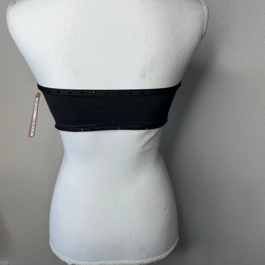 NWT SKIMS Swim Rhinestone Bandeau Top S Onyx Black Strapless Sparkle Swimwear