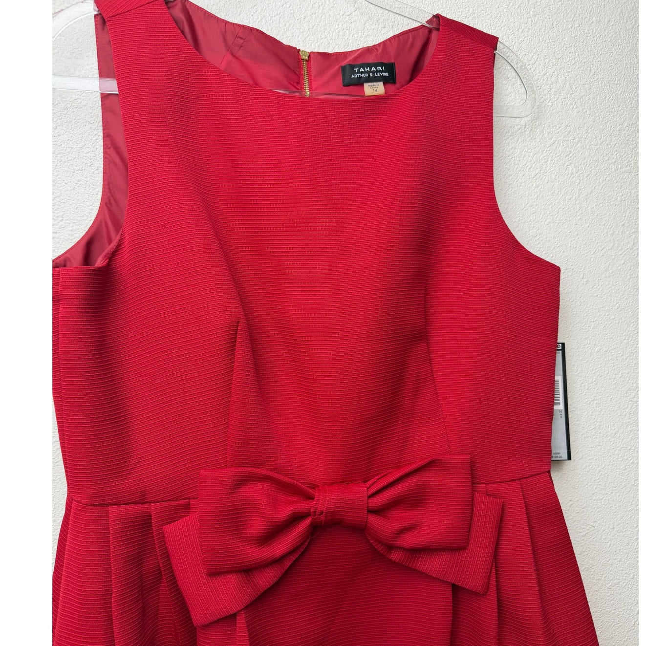 NWT Tahari Red Bow Pleated Sleeveless Dress Size 14