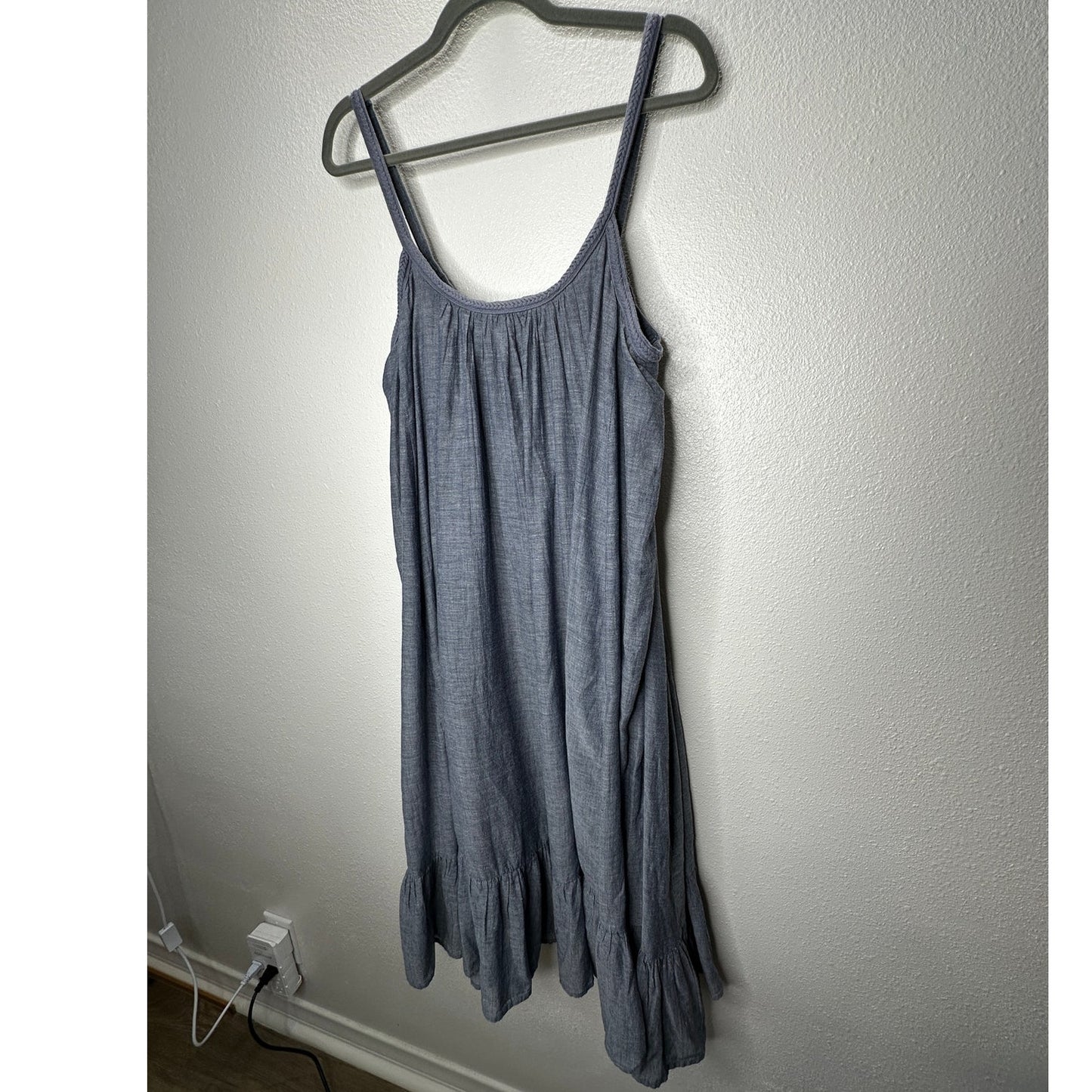 Vetiver Blue Gray Denim Round Braided Neckline & Strap Ruffle Dress 4
