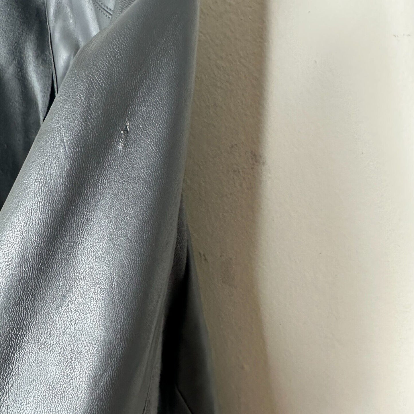 Bagatelle Pewter Gray Faux Leather Open Front Waterfall Jacket Zip Pocket Medium