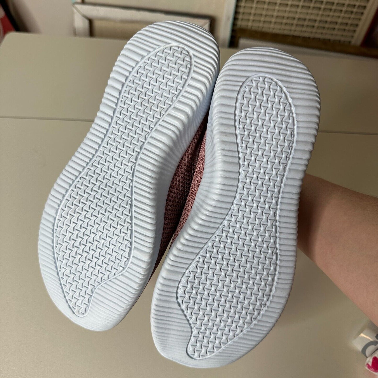 Blush Mauve Pink Canvas Weave Design Square Toe Slip-On Sneakers White Bottoms 7