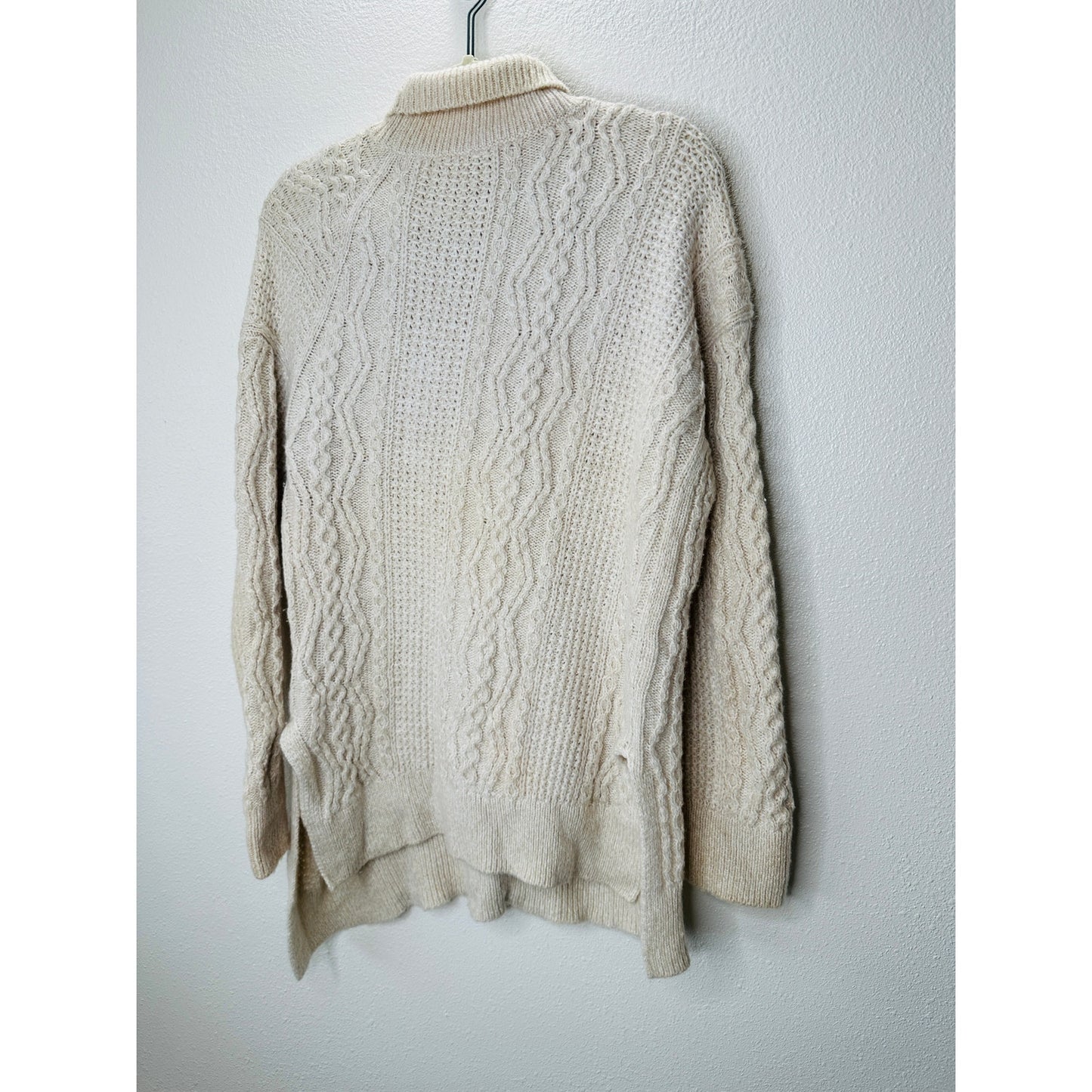 Vince Cream Chunky Knit Long Sleeve Mock Neck Sweater L