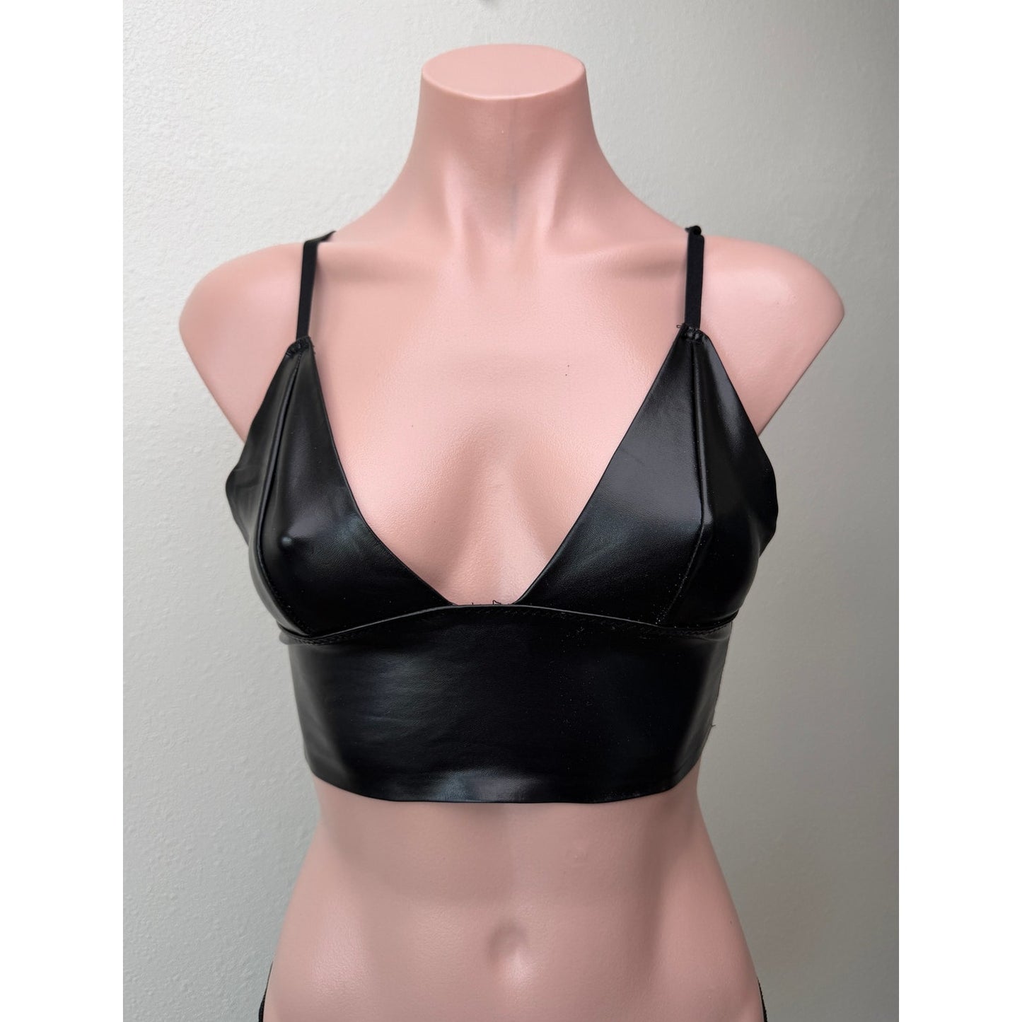 Black Faux Leather Triangle Bralette Women S