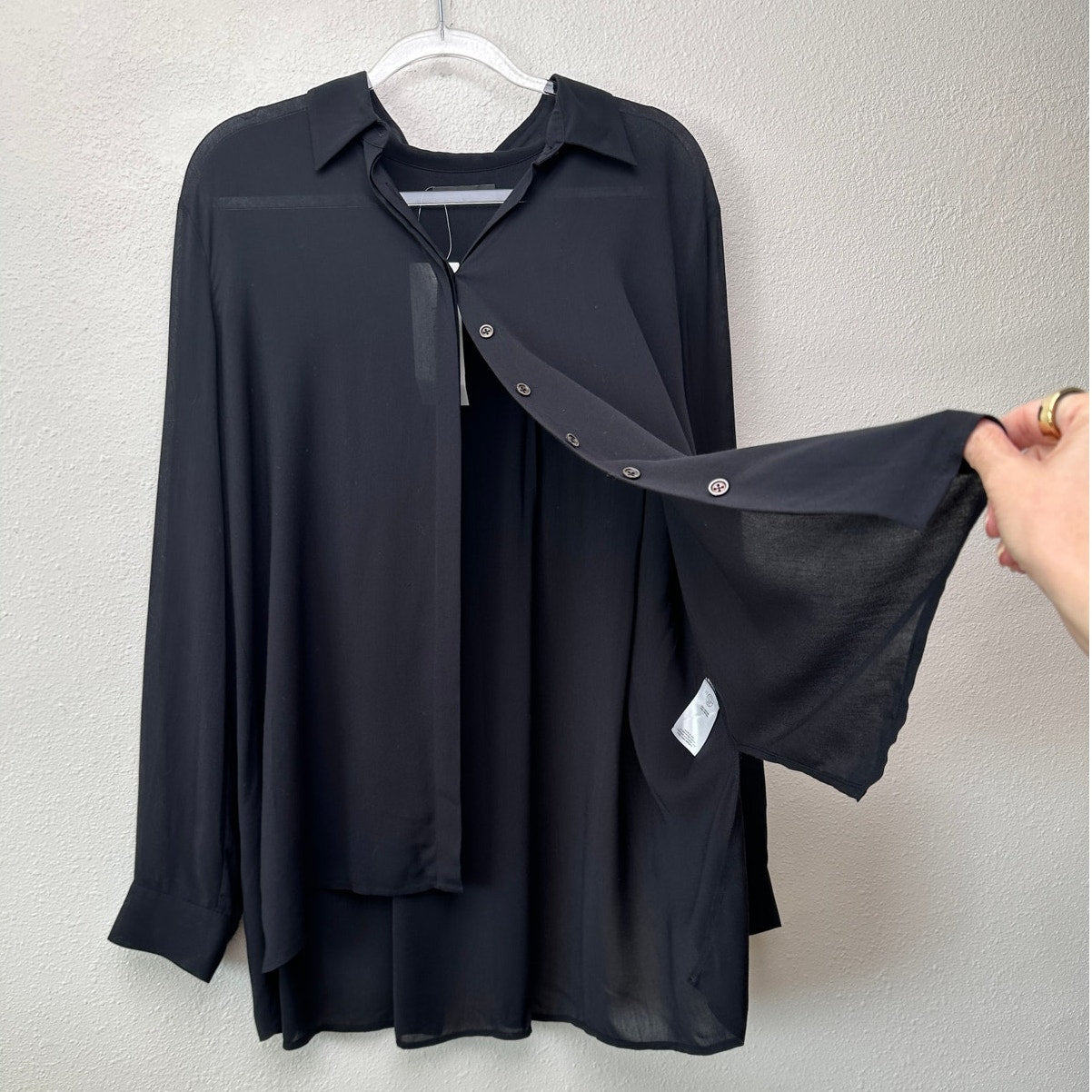 The Row Black Shirt Button Long Sleeve Collared L Semi Sheer