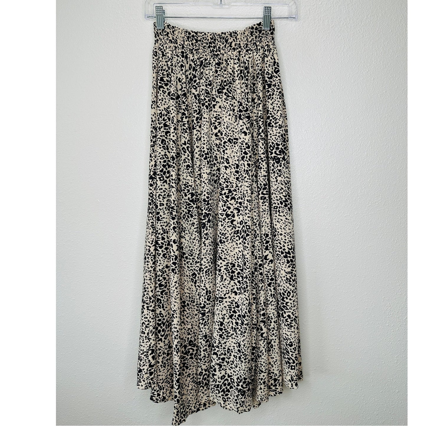 Lusana Tan & Black Cheetah Print Elastic Waist Flowy Saasha Skirt S