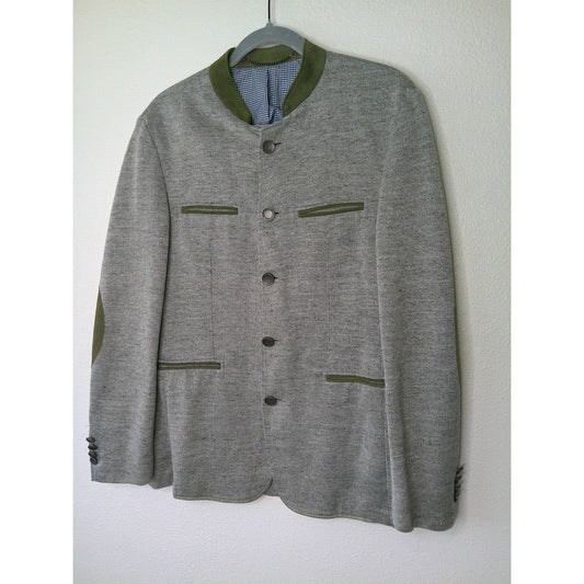 Windsor Blue Tweed with Sage Green Suede Neckline Pockets Patch Elbow Jacket 46