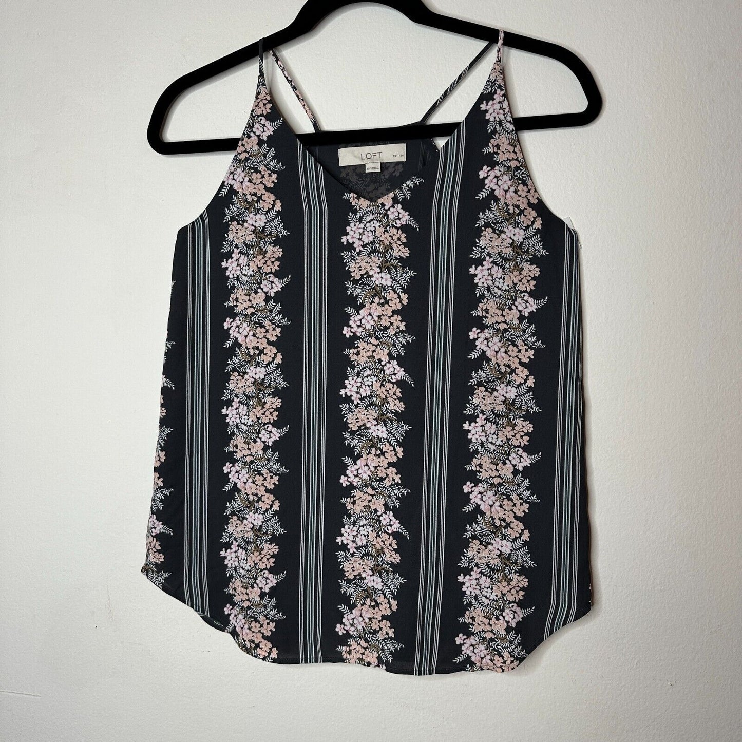 Loft Gray Pink Floral & White Stripe Print VNeck Halter Sleeveless Blouse XSP