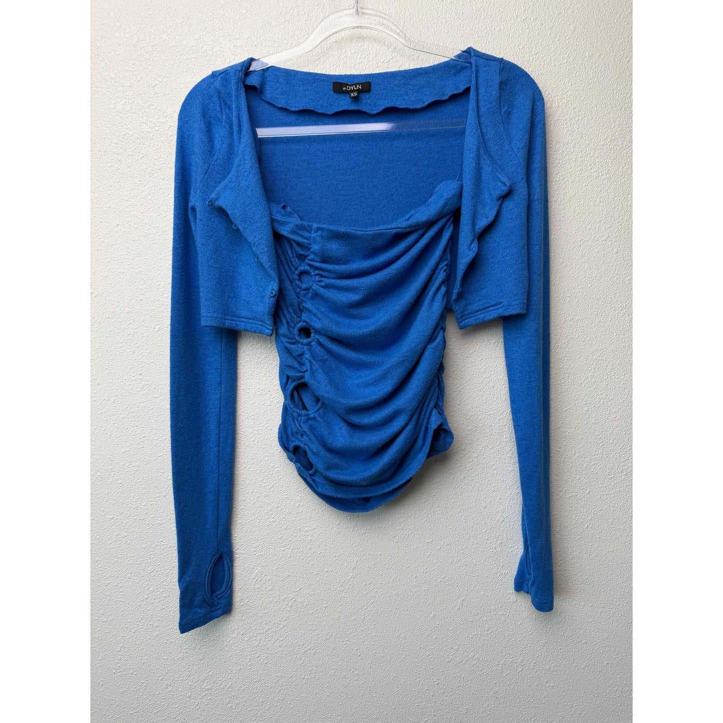 by.DYLN Cobalt Blue Tube Top Ruched Cutout Tube Top Crop Cardigan XS