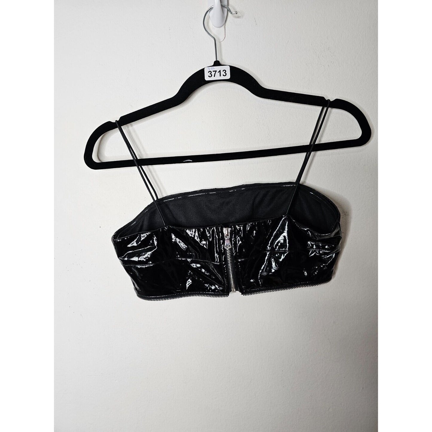I. Am. Gia. Black Isla Patent Leather Bralette Spaghetti-Strap Zipper Detail XS