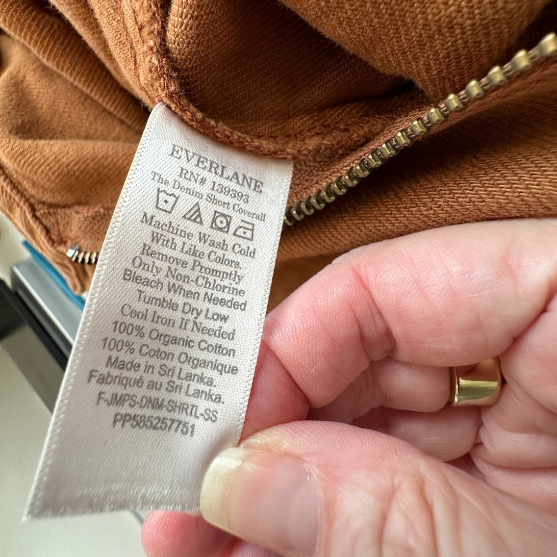 Everlane The Denim Short Coverall Organic Cotton Brown Rust Romper 6