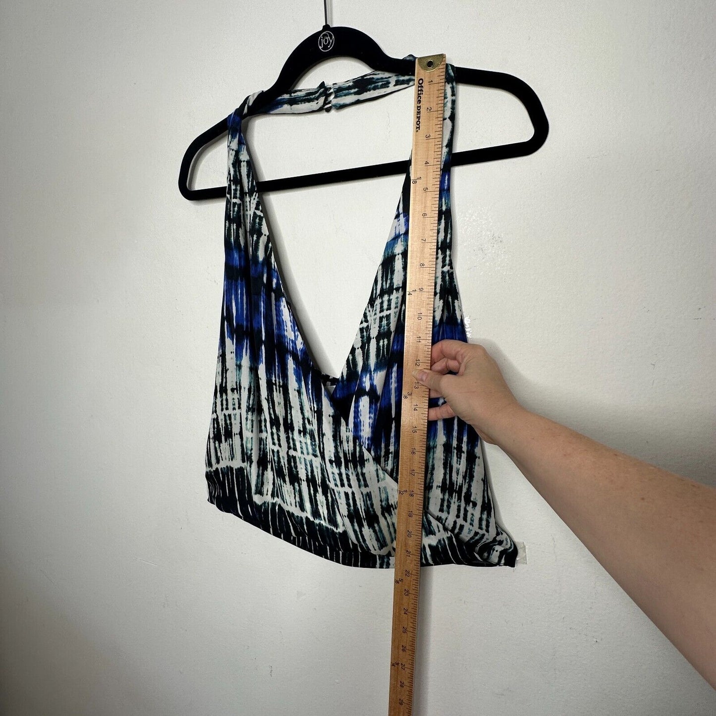 Parker Blue White Black Wales Tie Dye 100% Silk Wrap Halter Top Button VNeck L