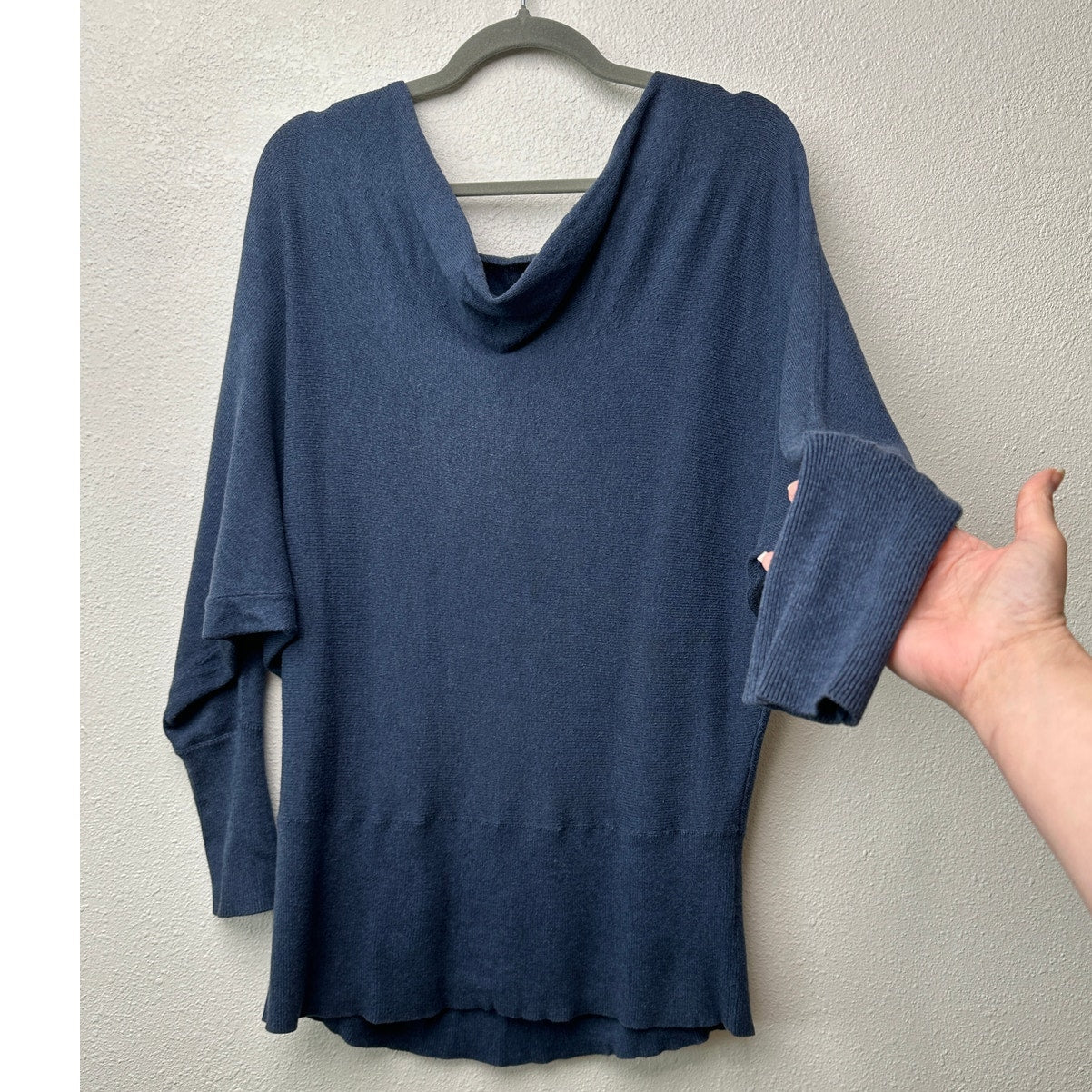 Eileen Fisher Sweater Blue M Cowl Neck Cashmere Blend