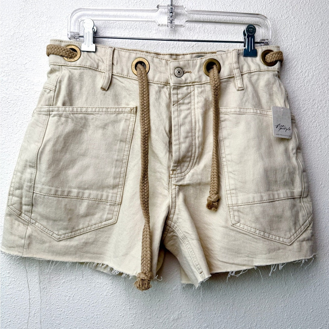 NWT We The Free Moxie Shorts Ivory Rope Belt Raw Hem Eyelet Size 26