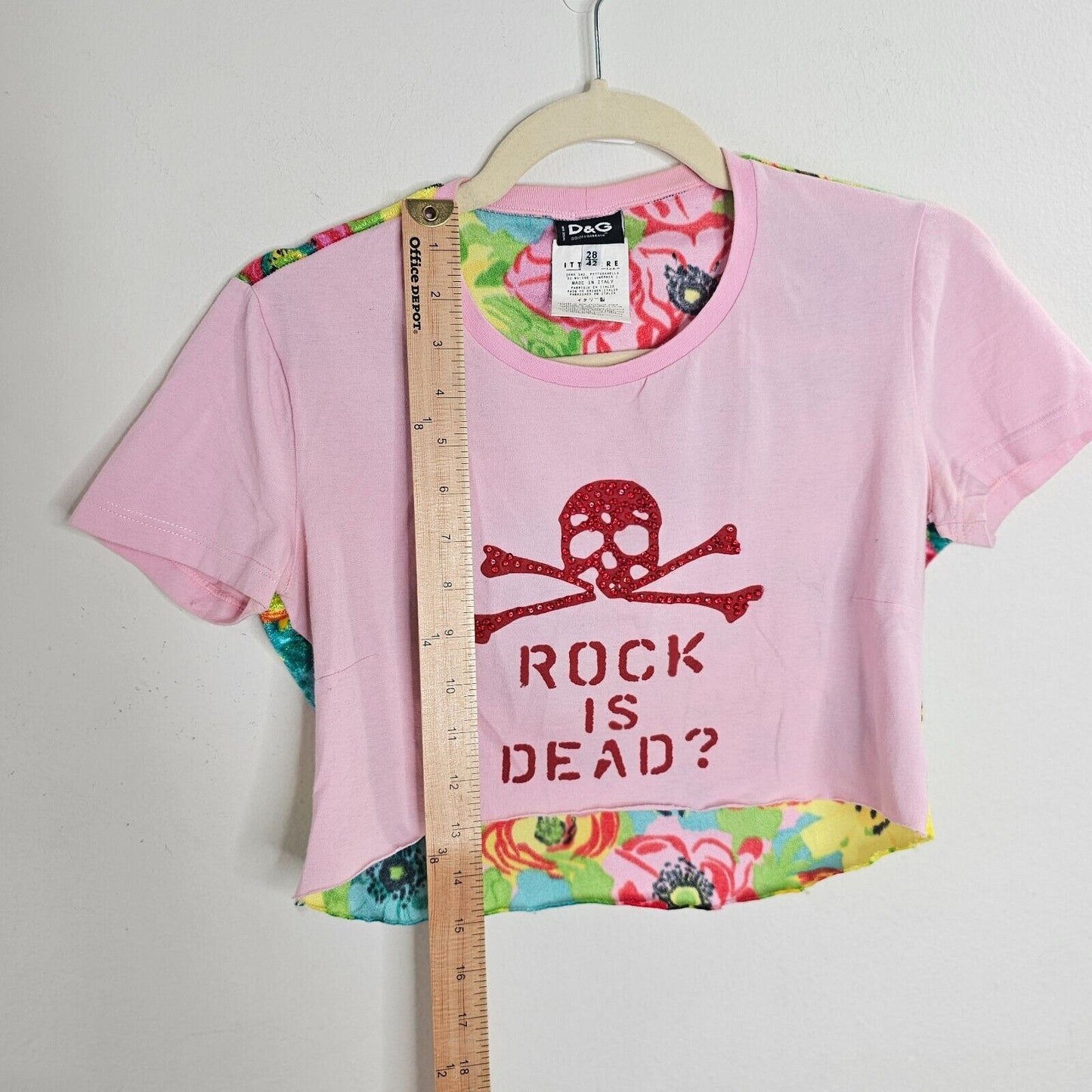 Dolce & Gabbana Pink & Red Rhinestone Skull Graphic Rock Is Dead Crop 28 / 42