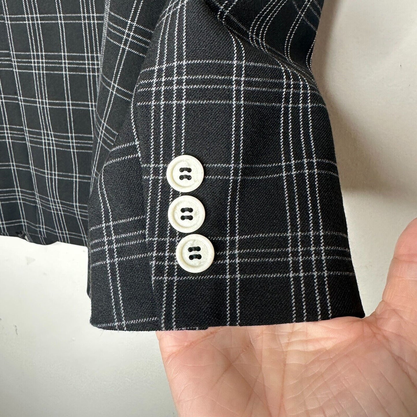 Ron Herman Black & White Stripe Plaid 3 Button Blazer Satin Dot Lining 5