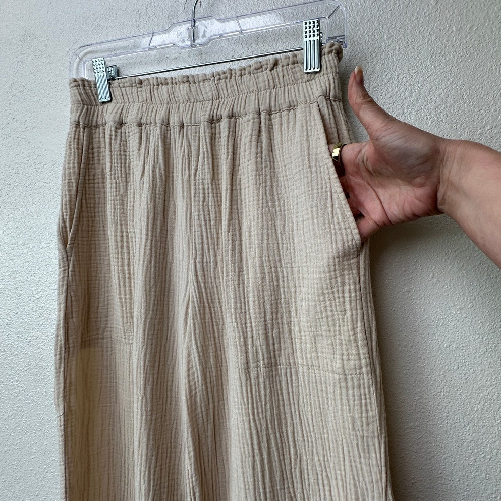 Rails Leon Crop Pants Flax Cotton Gauze Elastic Waist XS