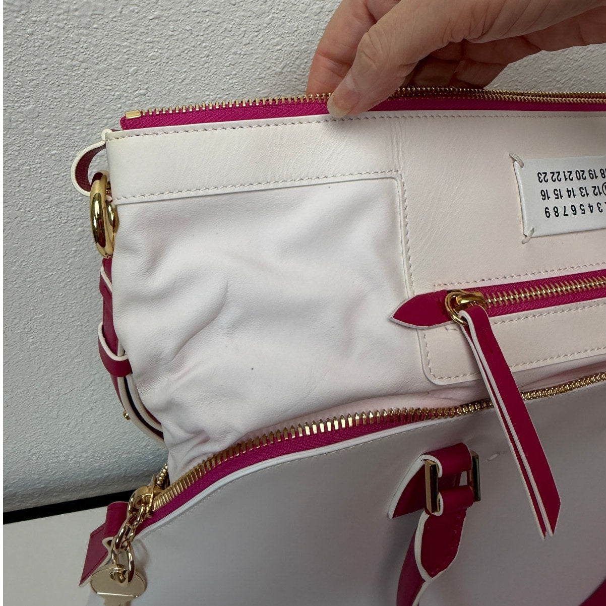 NWT Maison Margiela 5AC Large Bi-Color White Pink UVA Leather Bag