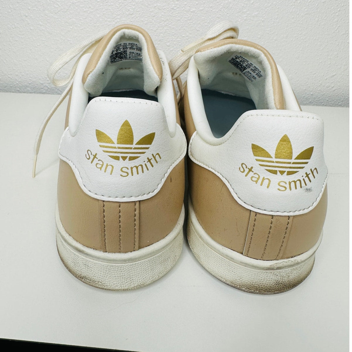 Adidas Gold Stan Smith Colab Tan & White Leather Lace up Sneaker Shoes 8