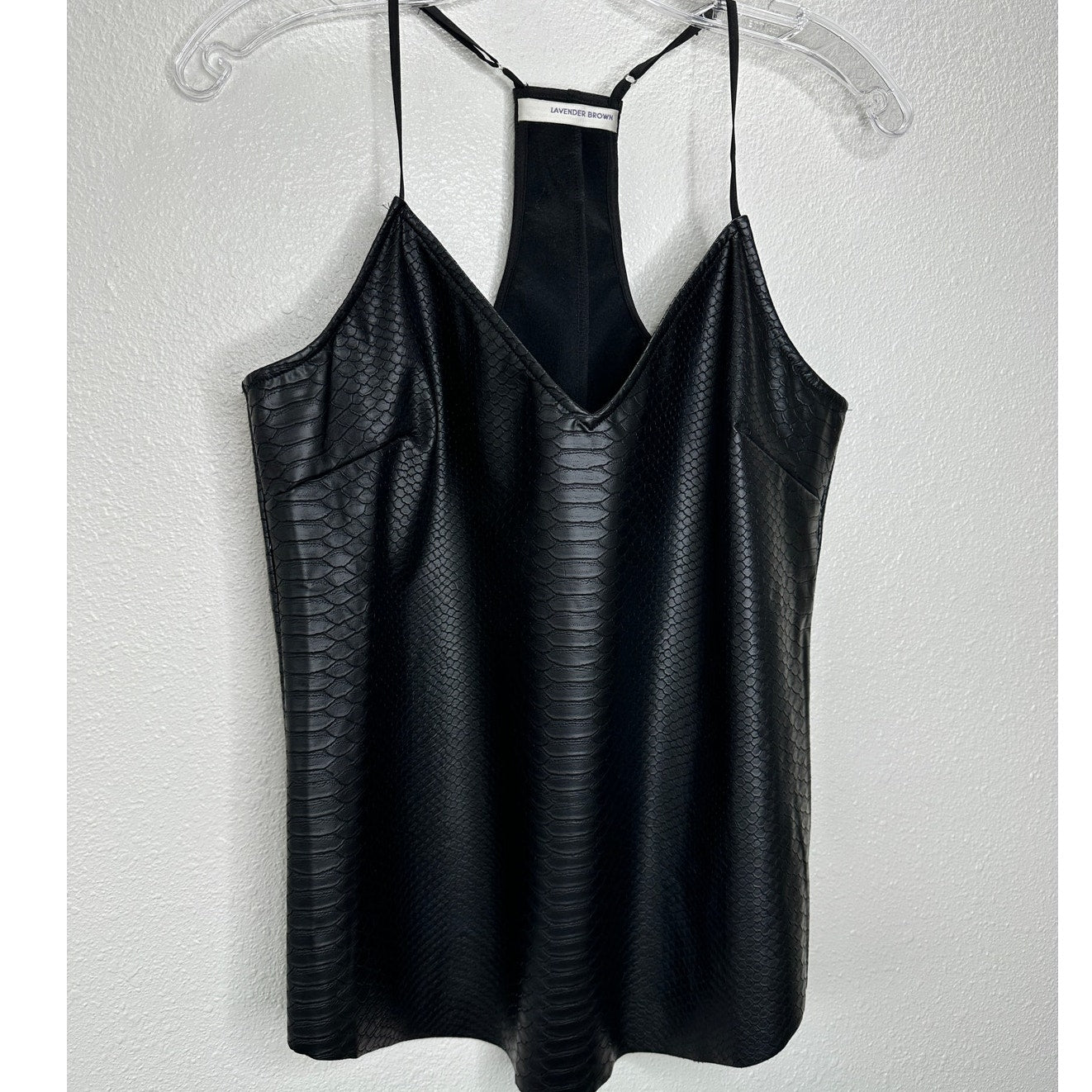 Lavender Brown Black Faux Leather Snakeprint VNeck Racerback Tank Top L