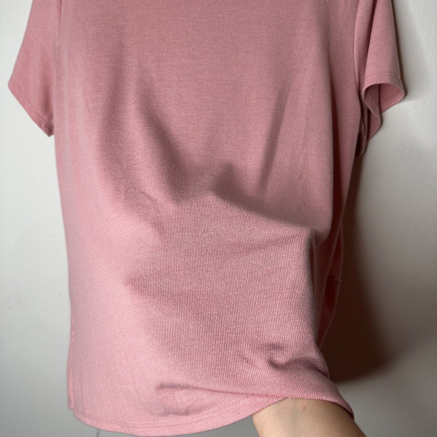 Time & Tru Pink Front-Twist Tie Short Sleeve Wide Round Neck Flowy Tunic Top L