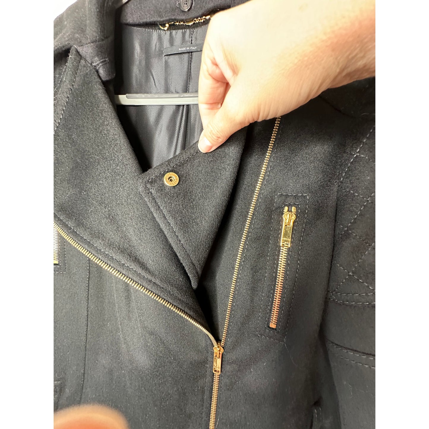 Gucci Black Wool Cashmere Sueded Gold Zip Long Line Trench Coat Jacket 44