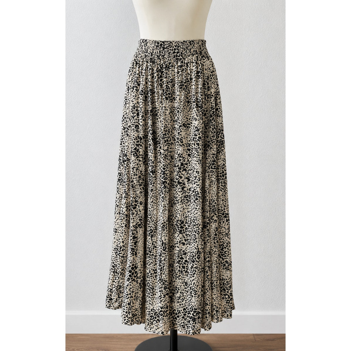 Lusana Tan & Black Cheetah Print Elastic Waist Flowy Saasha Skirt S
