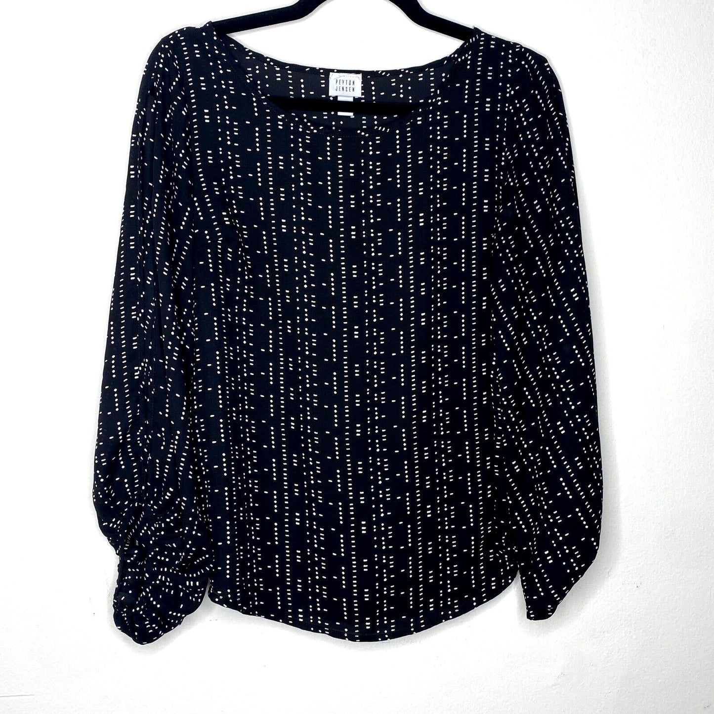 Peyton Jensen Black White Striped Long Sleeve Round Neck Blouse XS
