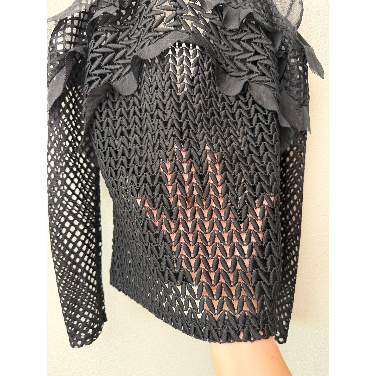 Self-Portrait Black Purl Knit Cold Shoulder Top US 4