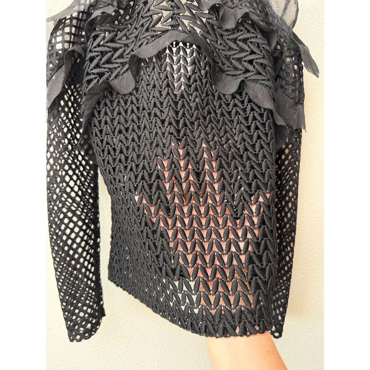 Self-Portrait Black Purl Knit Cold Shoulder Top US 4