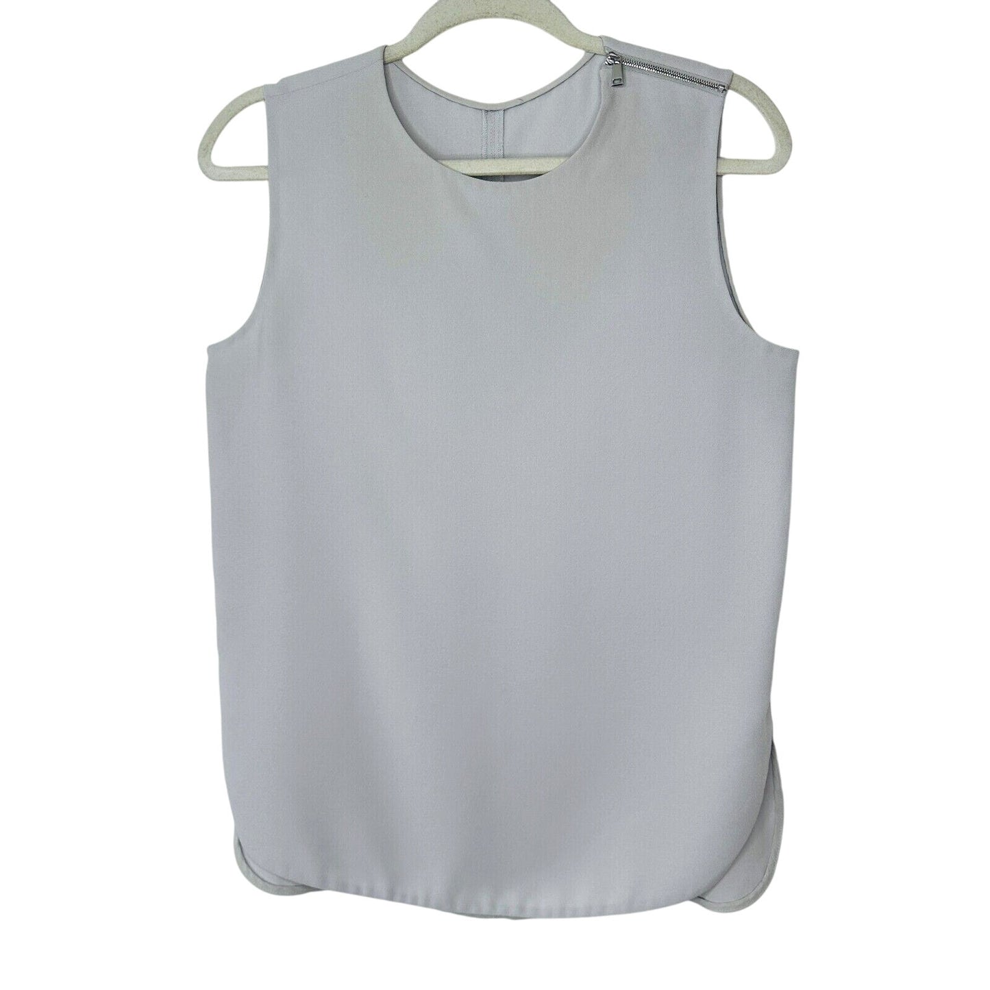 Stone Gray Sleeveless Blouse Shoulder Zip Detail Split Curve Hem Light Weight S