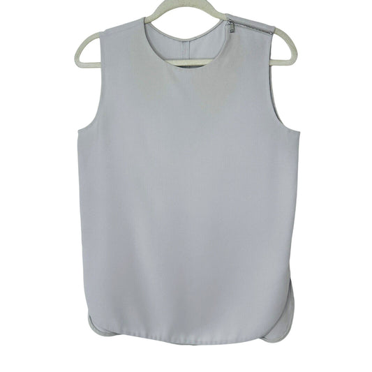 Stone Gray Sleeveless Blouse Shoulder Zip Detail Split Curve Hem Light Weight S