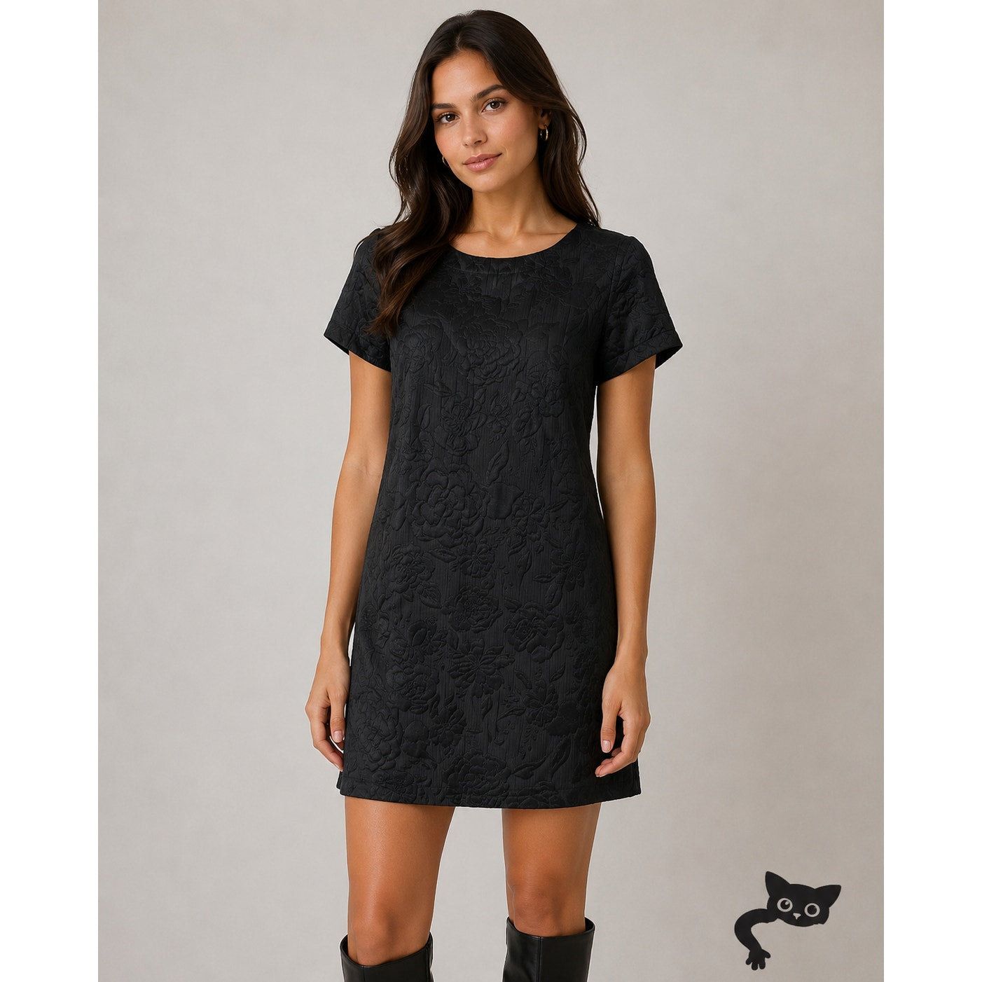 Silence and Noise Women’s Black Floral Jacquard Mini Dress US S Short Sleeve