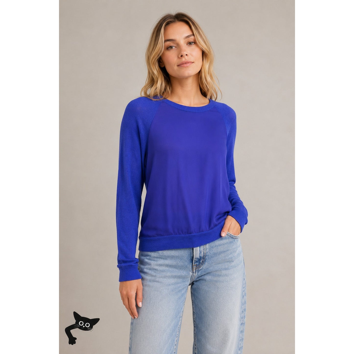 Bella Luxx Purple Mixed Media Raglan Long Sleeve Thin Sweater Top S