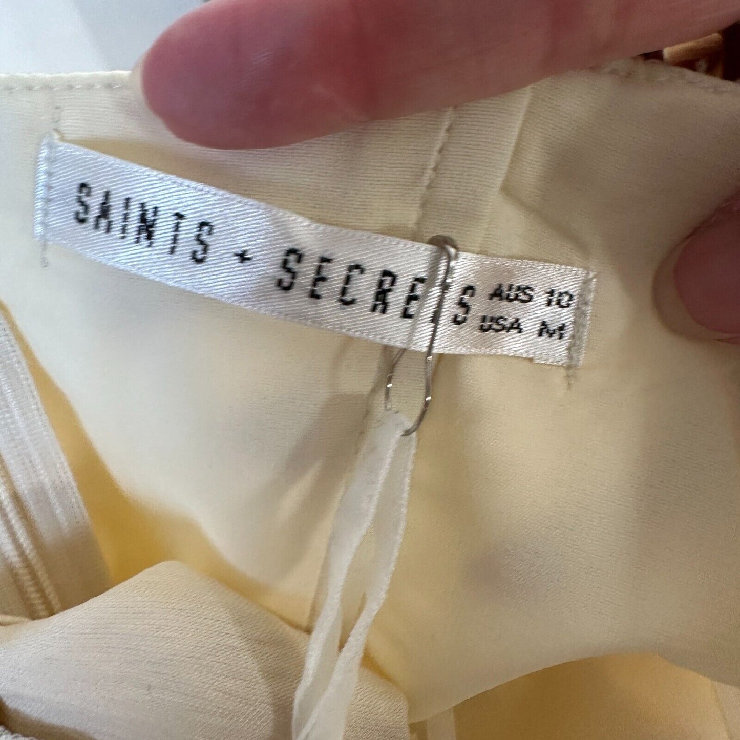 Saints + Secrets Creamy Beige Structured Bodice Tiered Ruffle & Hem Mini Dress M
