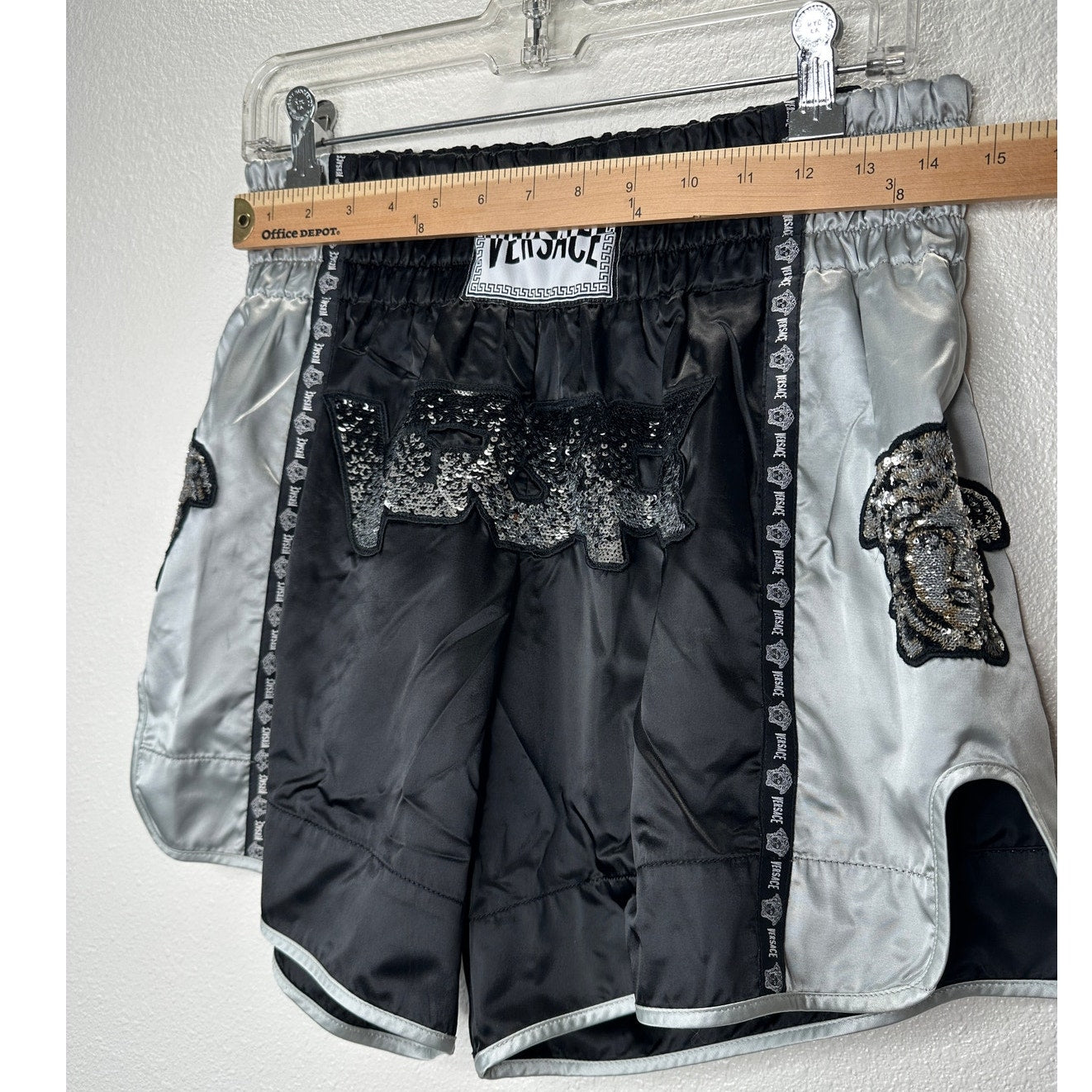 Versace Muay Thai Boxing Shorts Black & Silver Sequin 48 / M