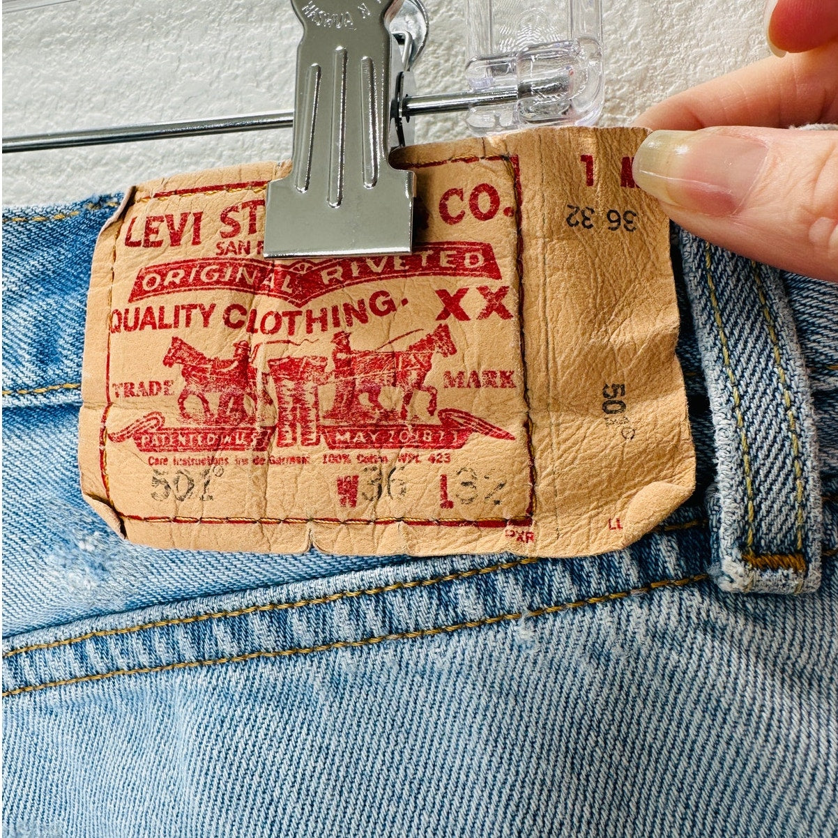 Levis 501 Light Blue Wash Button Fly Cutoff Refurbished Jean Shorts 36