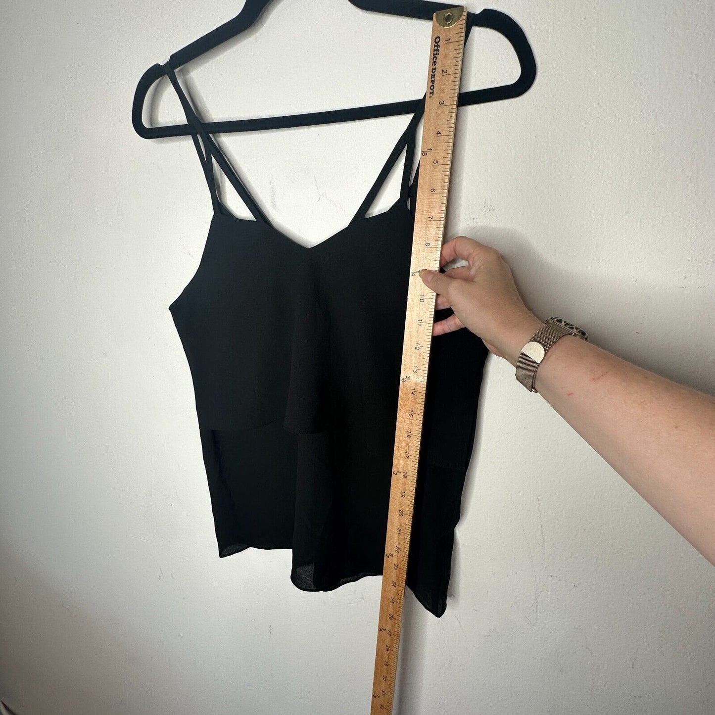 Love Riche Sexy Strappy Jet Black Tiered Flowy Layer Vneck Cami Top Blouse S