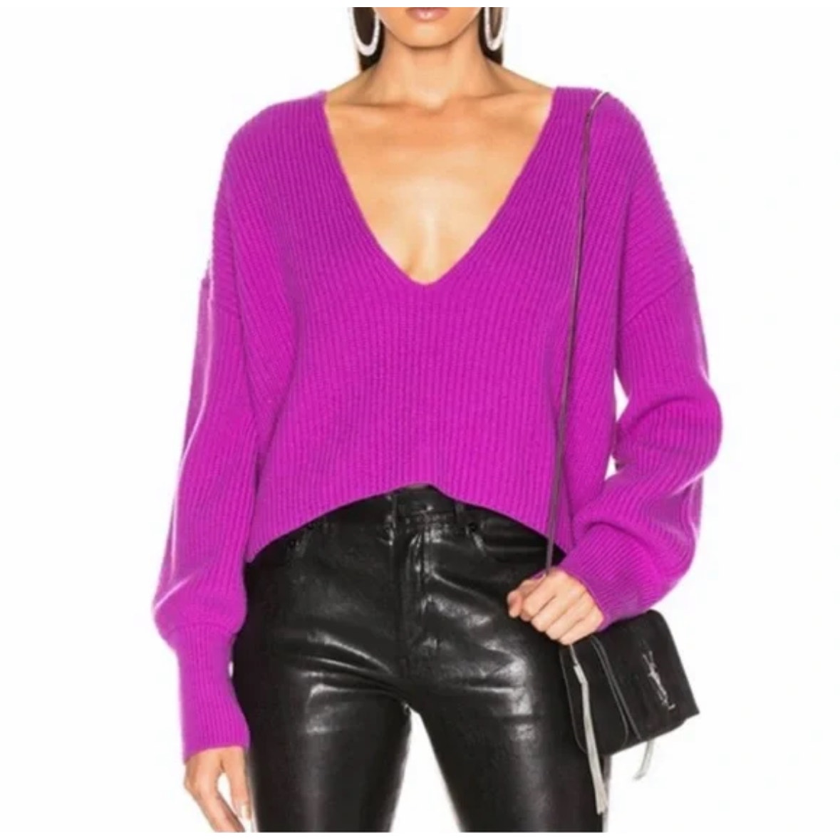 A.L.C. Violet Deep V-Neck Long Sleeve Boxy Crop Sweater XS