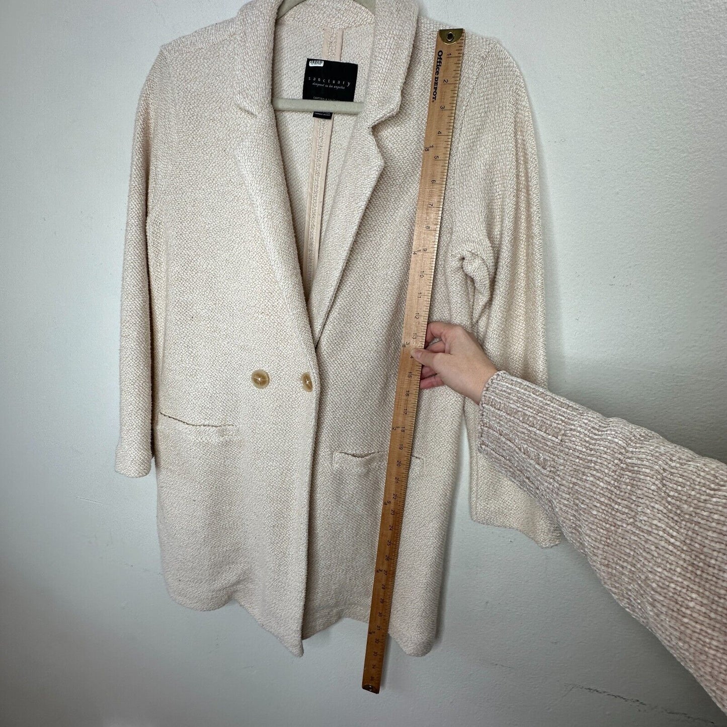 Sanctuary Cream Longline Knit Blazer 2 Button, Pocketed, Effortless Chic XSP
