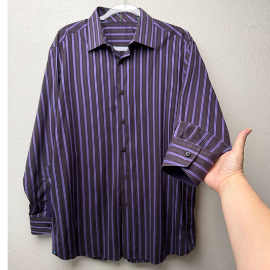 Ben Sherman Soho Purple Black Stripe Shirt Mens 16.5 32/33
