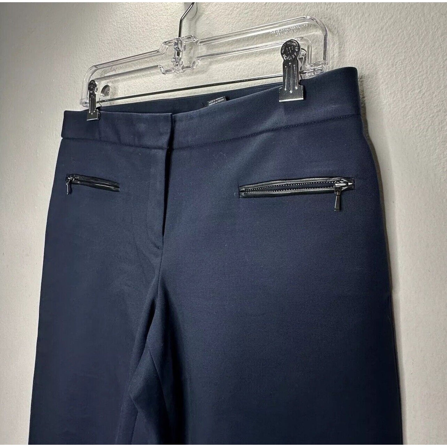 Club Monaco Navy Blue Straight Leg Leather-Lined Zip Pocket AnkleTrouser Pant 8