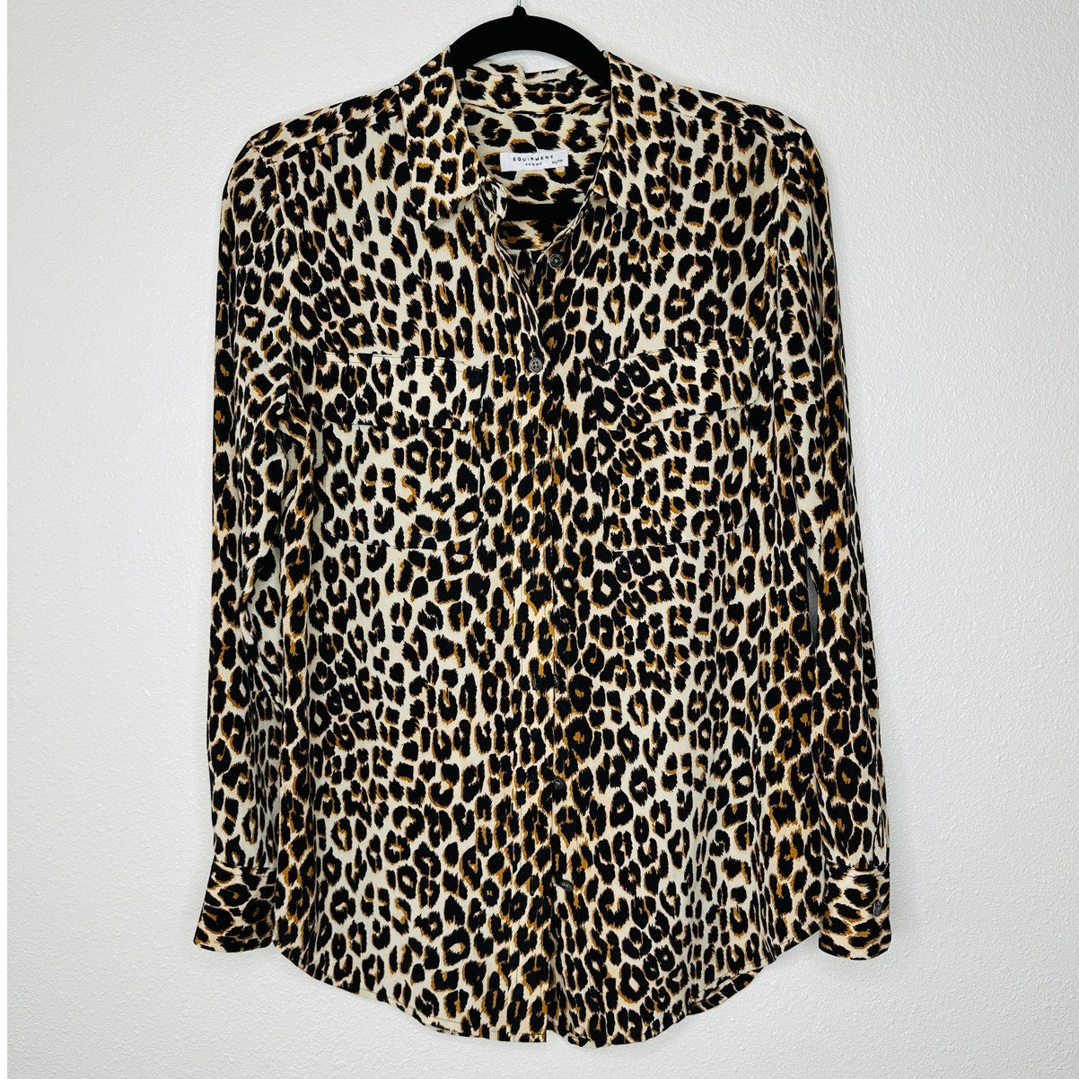 Equipment Leopard Print Long Sleeve Collared Button Up Silk Blouse XS