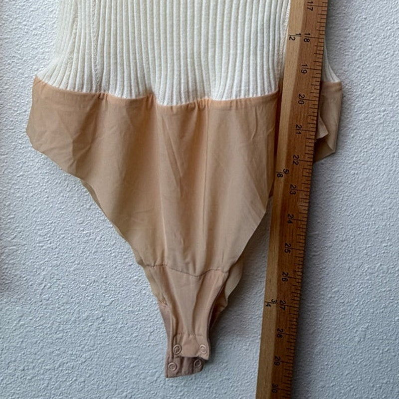 Wolford x Simkhai Ribbed Off Shoulder Wool Bodysuit Cream S
