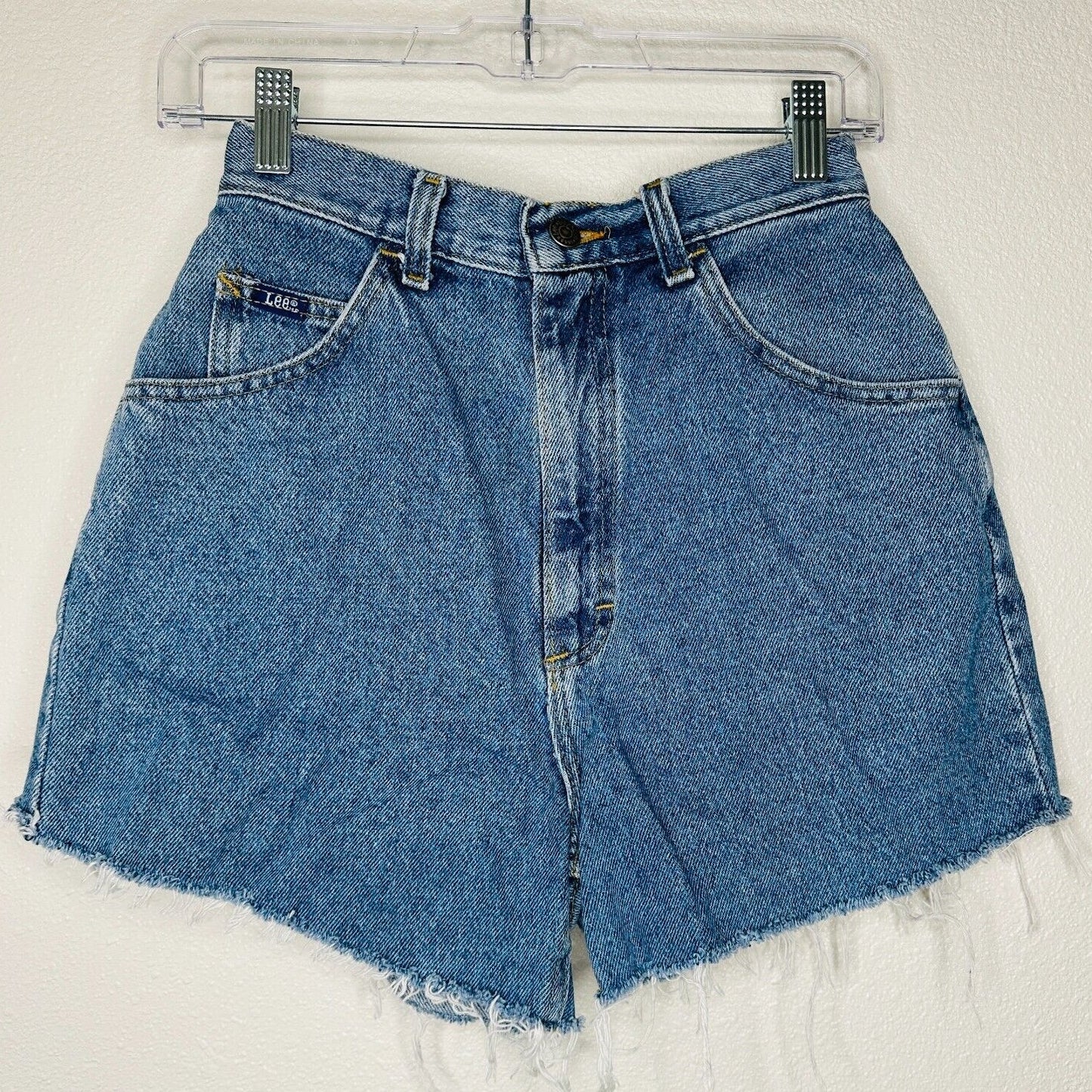 Lee Light Medium Blue Wash High Waist Raw Hem High Rise Jean Shorts 10