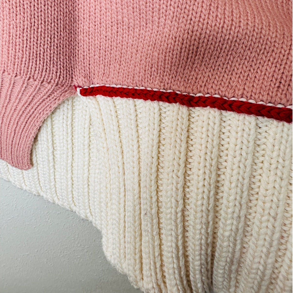 Marni Pink Cream Red Asymmetrical Neck & Hem Long Sleeve Sweater 46 / 10