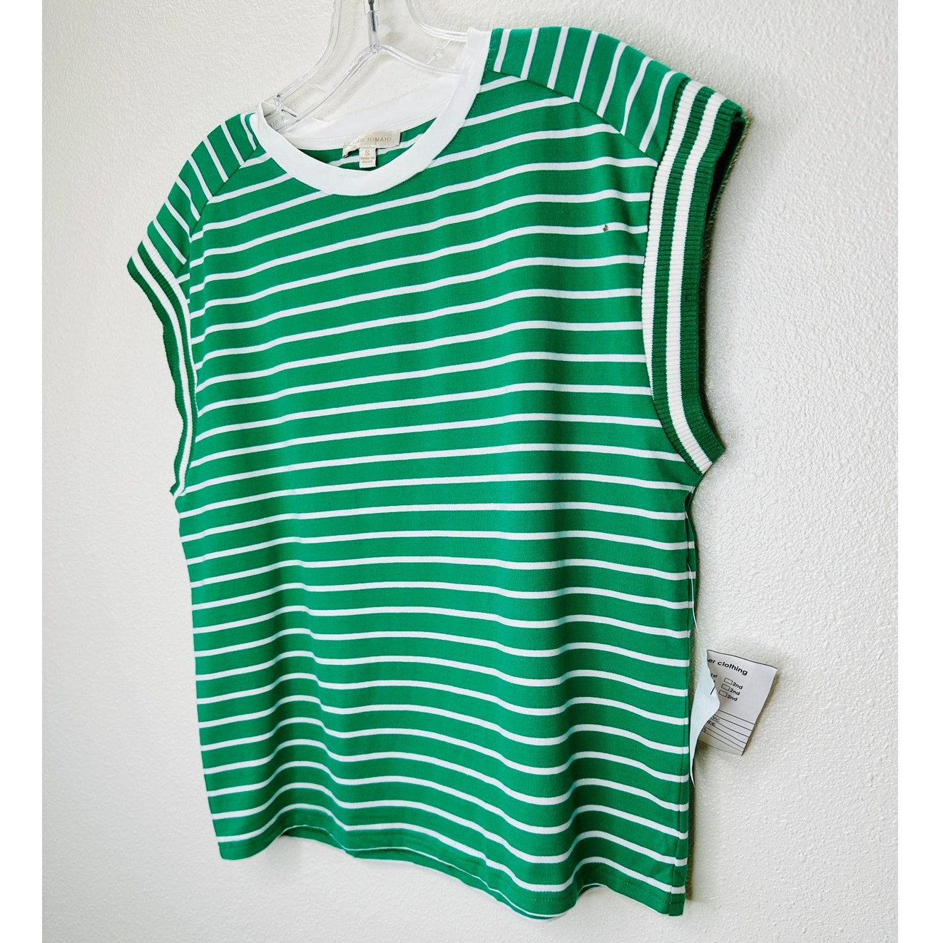 Flying Tomato Sample Driftwood Daydreams Green & White Stripe Knit Top S